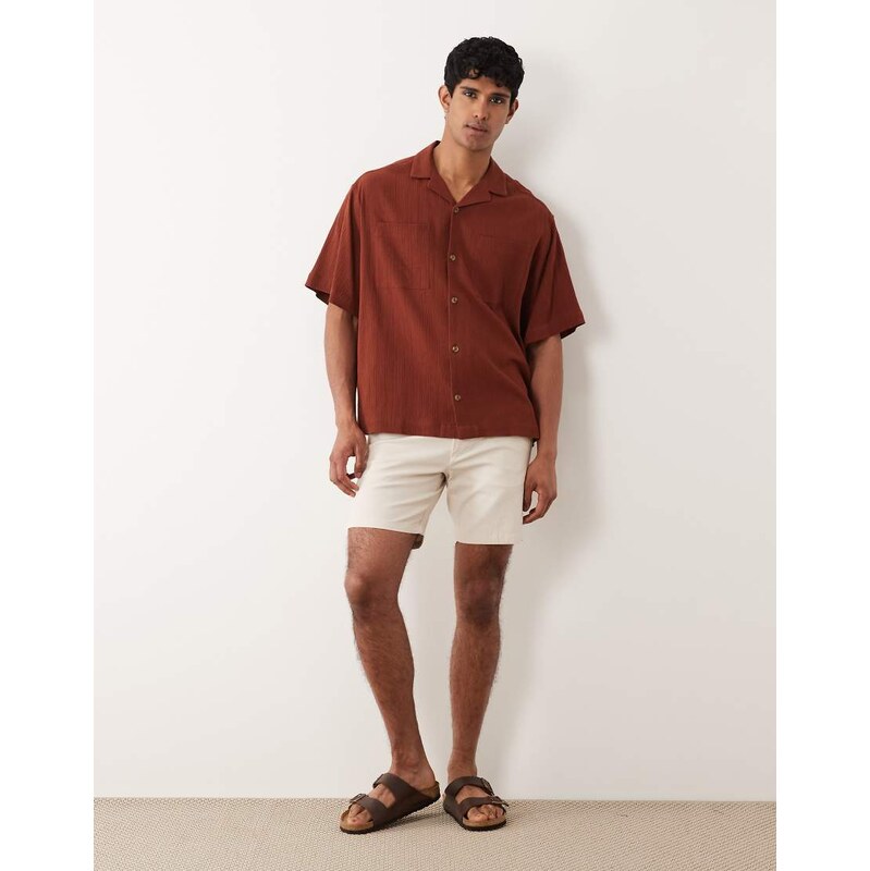 ASOS DESIGN slim fit chino shorts in mid length in stone-Neutral