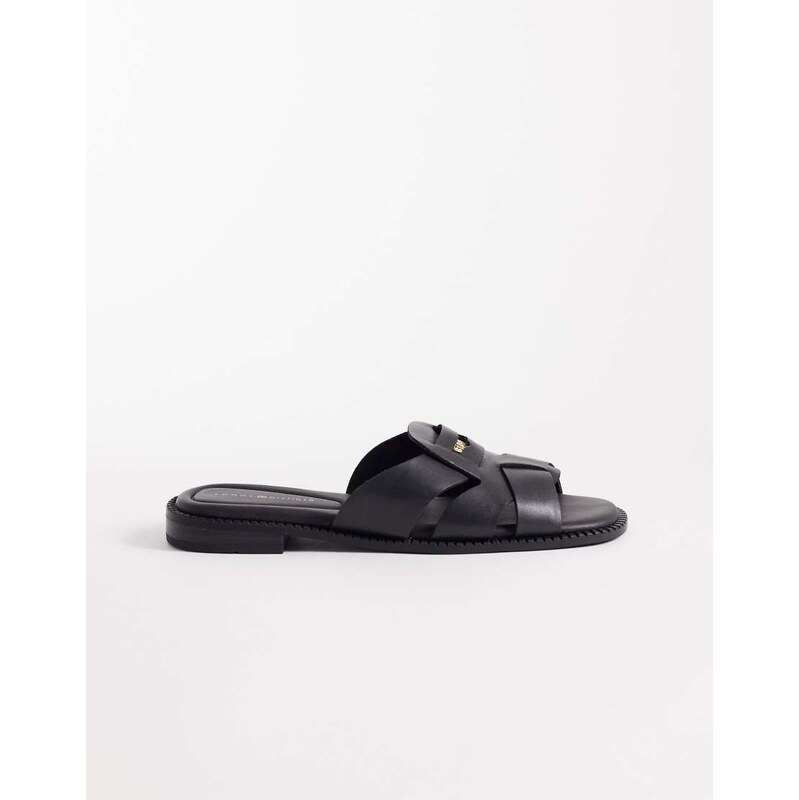 Tommy Hilfiger coin leather sandal in black
