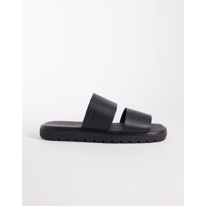 Calvin Klein real leather double bar sandals in black