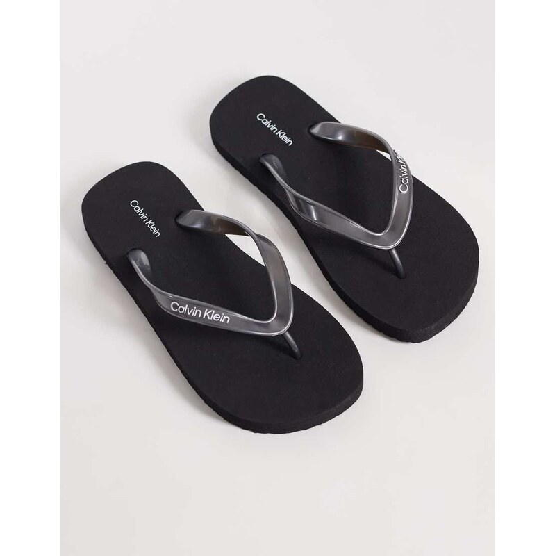 Calvin Klein Jeans metallic flip flops in black 114849940