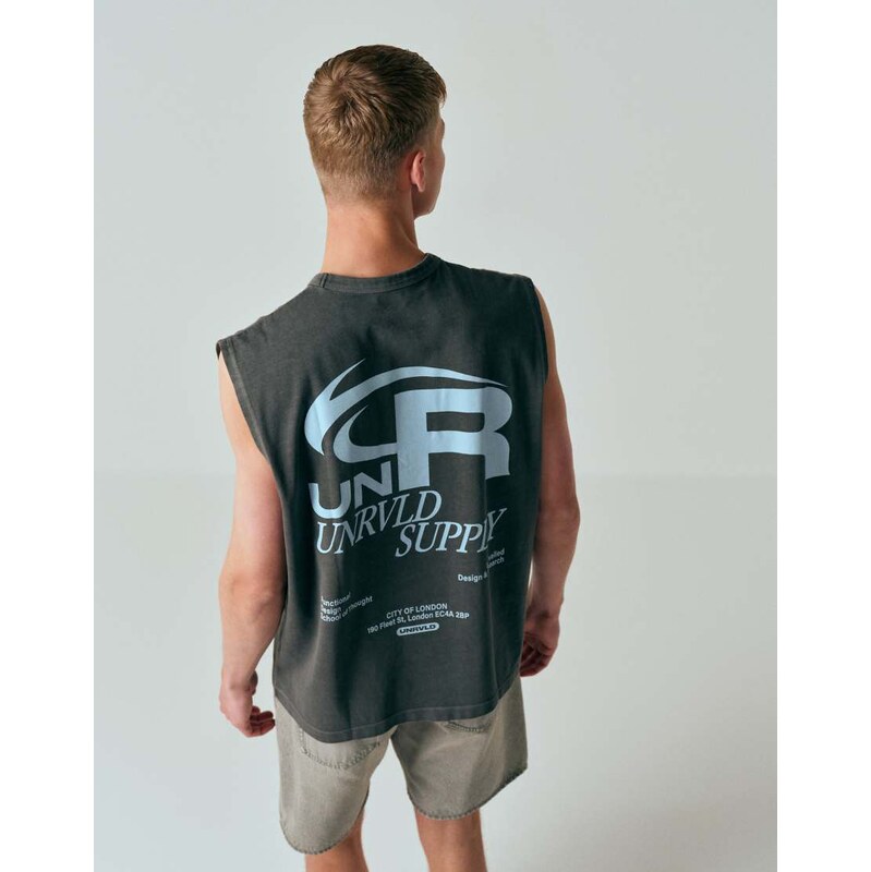 ASOS DESIGN heavyweight oversized tank text graphic in washed