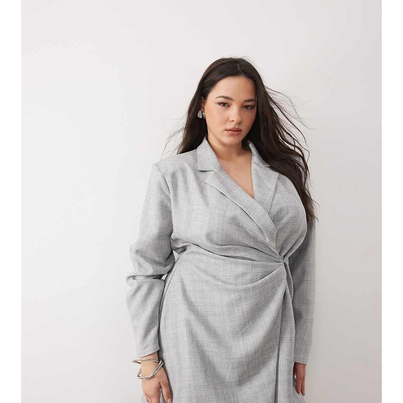 ASOS Curve ASOS DESIGN Curve blazer dress mini tailored fabric in grey 114849968