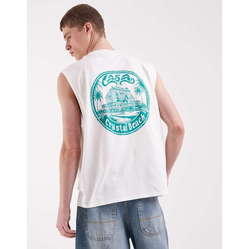 ASOS DESIGN oversized tank with beach graphic in white