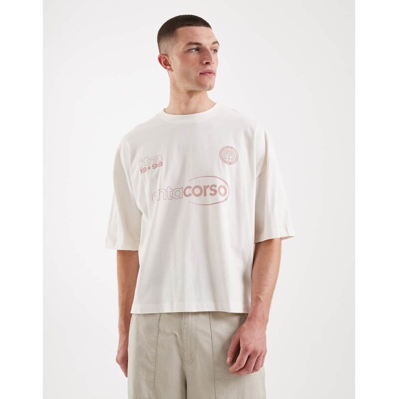 ASOS DESIGN boxy oversized t-shirt with football graphic in off
