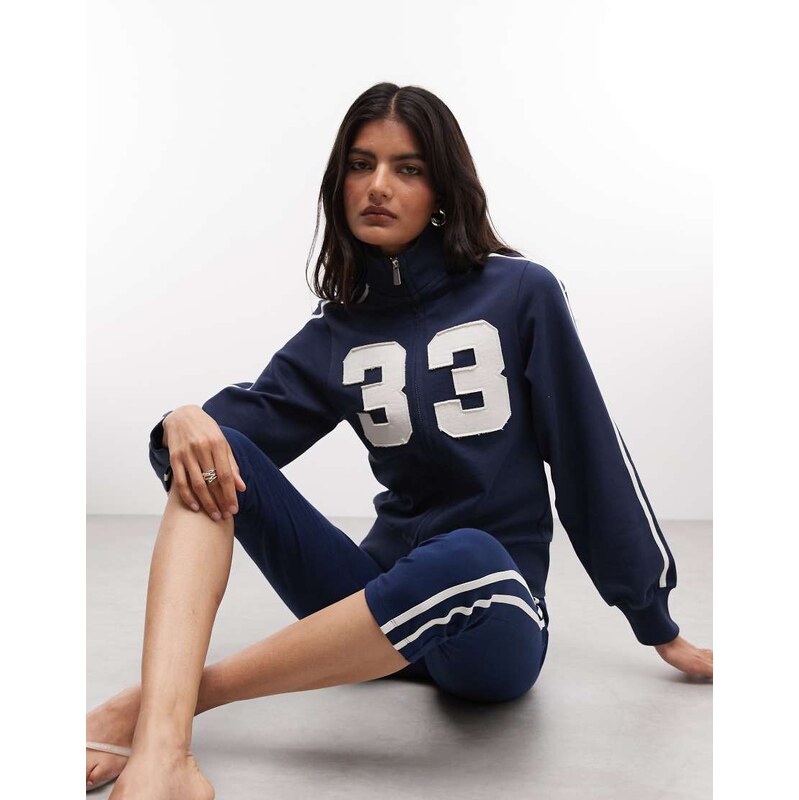 COLLUSION funnel neck zip through track top co-ord in navy 114873614