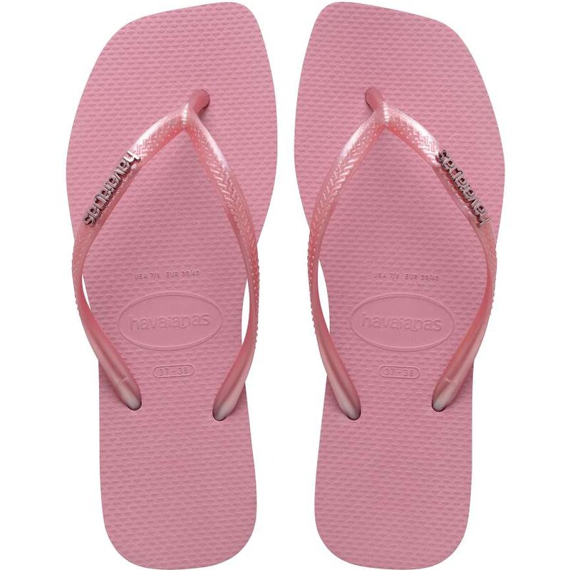 Havaianas slim square toe metallic logo flip flops in pink 114856378