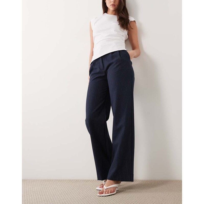 Abercrombie & Fitch ultra high rise sloane trousers in navy pinstripe 114850044