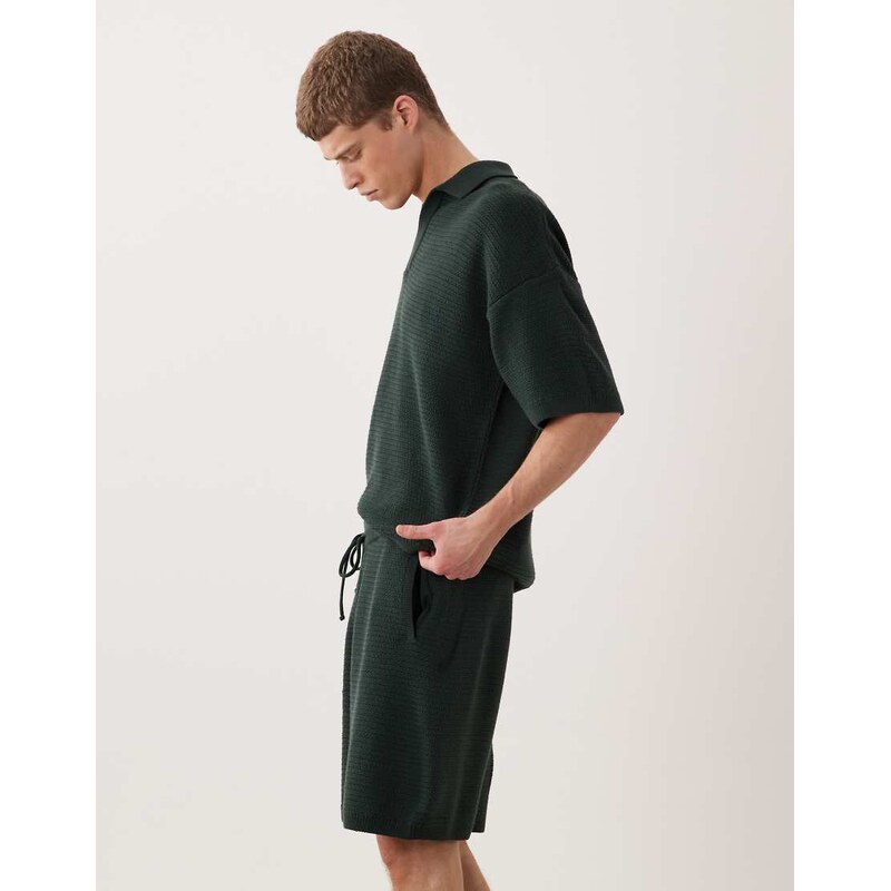 ASOS DESIGN wide knitted co-ord shorts in dark green