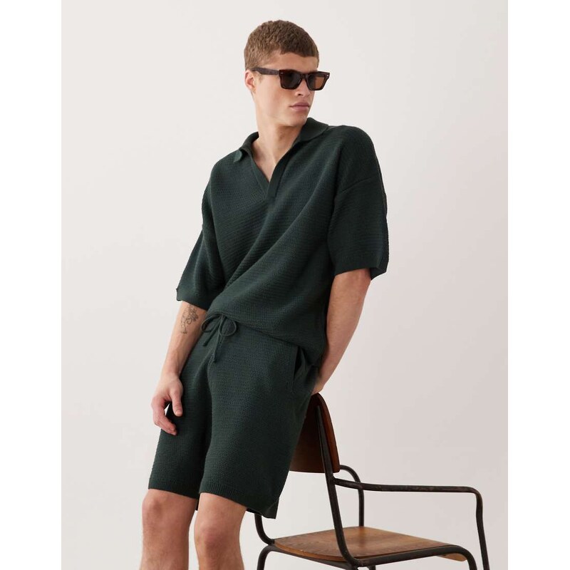 ASOS DESIGN wide knitted co-ord shorts in dark green
