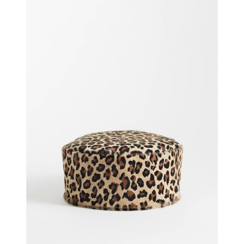 ASOS DESIGN hair on leather pillbox hat in leopard print-Multi 114850062