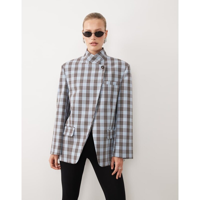 ASOS DESIGN funnel neck wrap blazer in-Multi