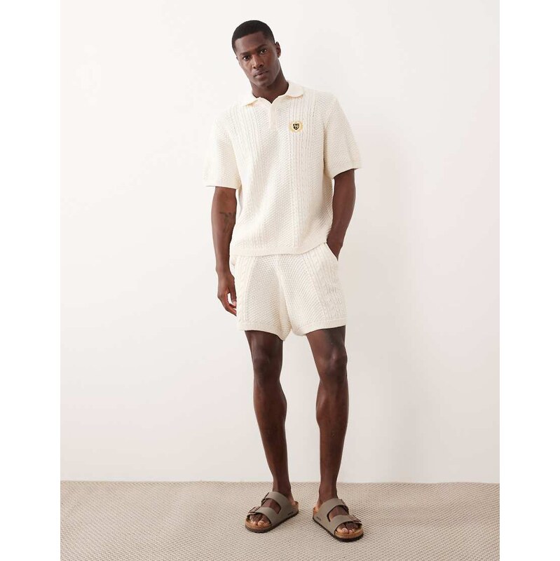 ASOS DESIGN knitted cable shorts in ecru-White