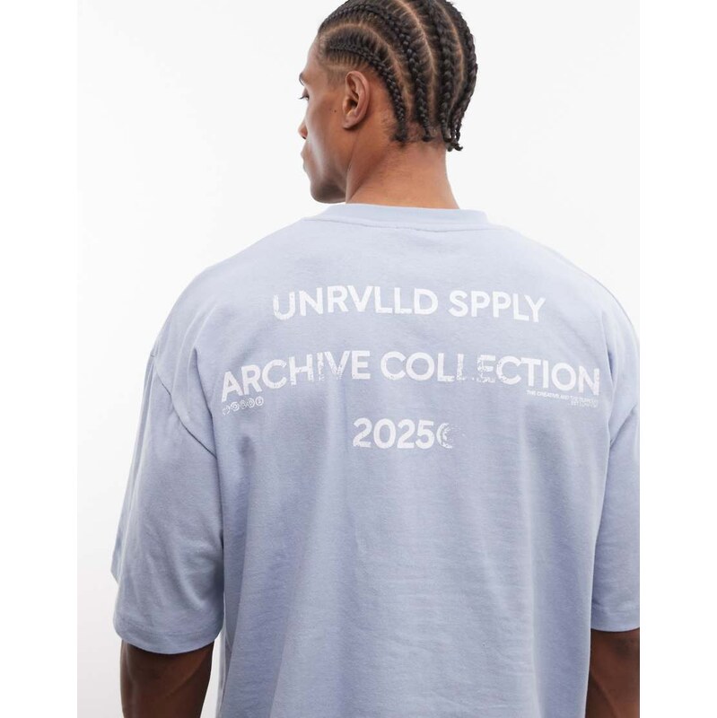 ASOS DESIGN oversized t-shirt with text graphic in blue