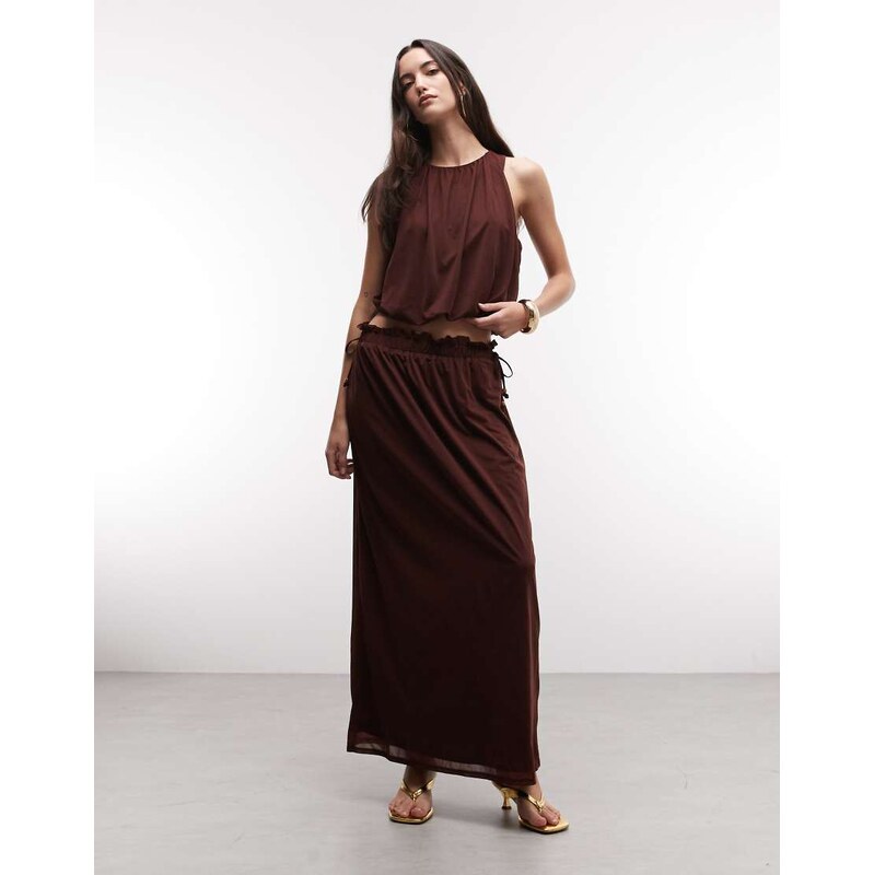 River Island chiffon tie waist maxi skirt in brown 114850087