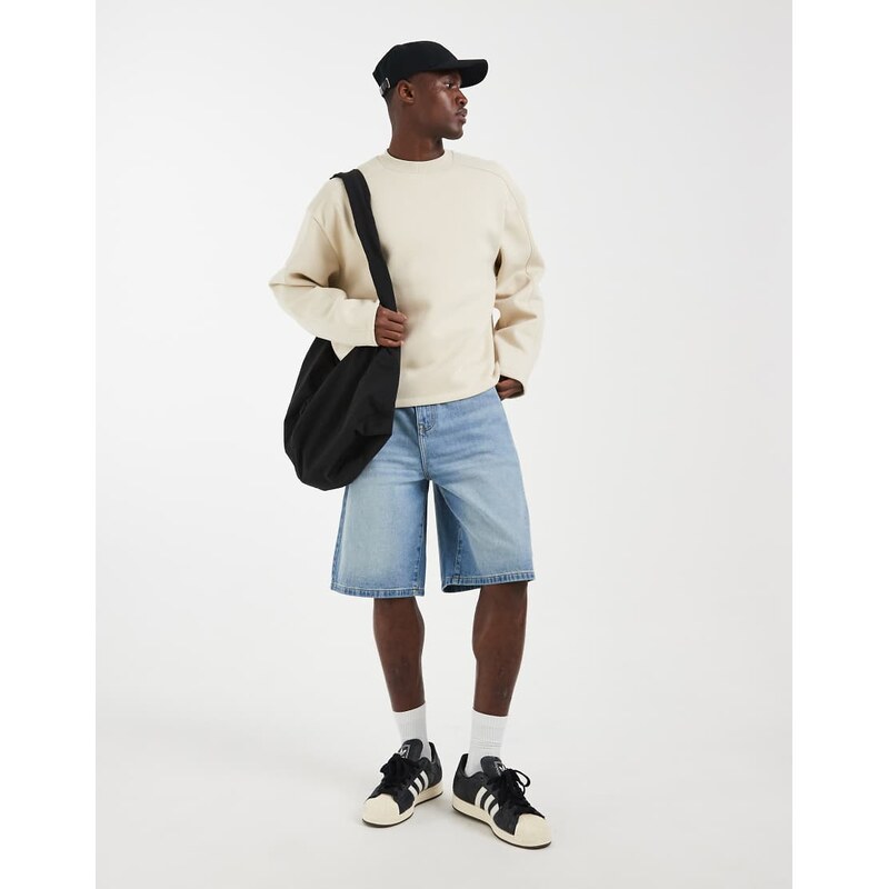 ASOS DESIGN oversized boxy panelled crew in neutral