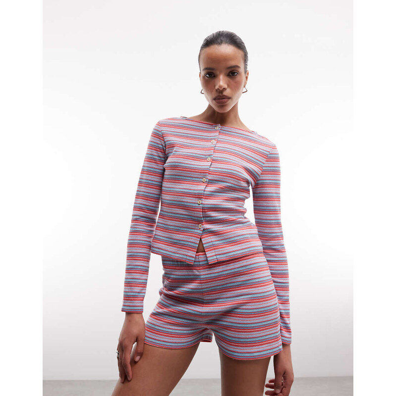 Reclaimed Vintage striped waffle cardigan-Pink 114873680