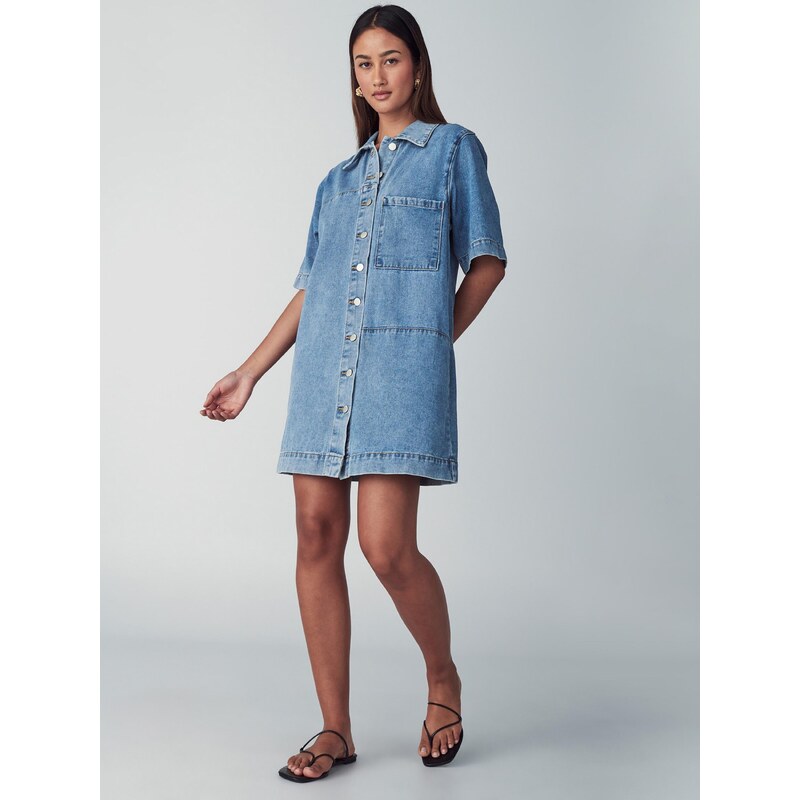 St MRLO Košilové šaty DENIM SHIRT DRESS modrá