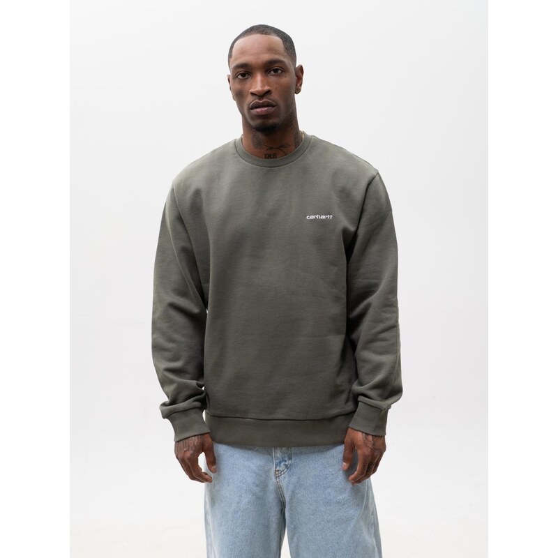 Pánská mikina bez kapuce, zelená/bílá, Carhartt WIP, výšivka