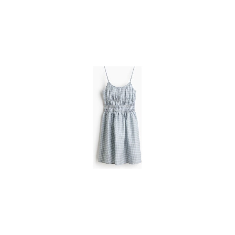 H&M - Bavlněné šatys vázacími ramínky - Bleděmodrá/Kostka