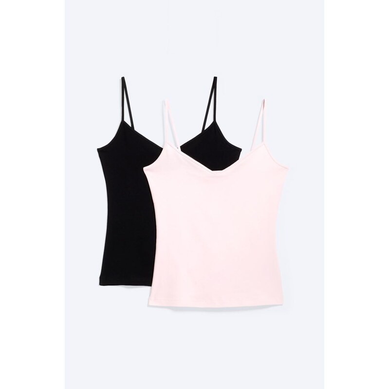 H&M - 2 ks úzkých bavlněných tíleks výstřihem do V - růžová 114851380
