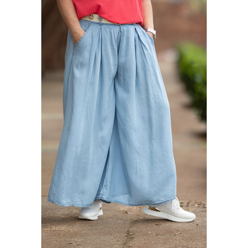 Italy fashion Široké kalhoty NEMO Barva: Světle modrá, Velikost: