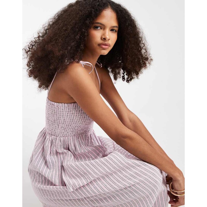 JJXX seersucker stripe maxi dress in pink