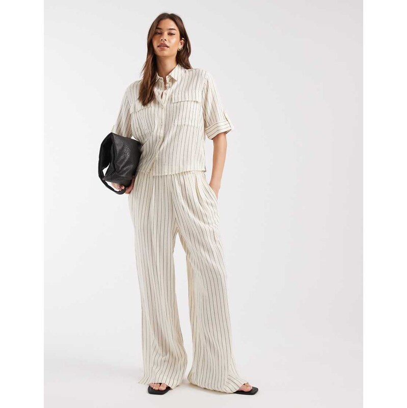 AWARE linen blend high waist wide leg trouser co-ord in white