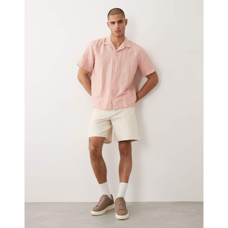 Selected loose fit denim shorts in ecru-White