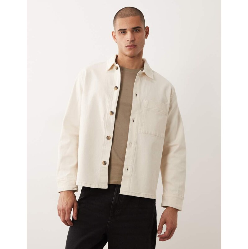 Selected overshirt jacket in ecru-White
