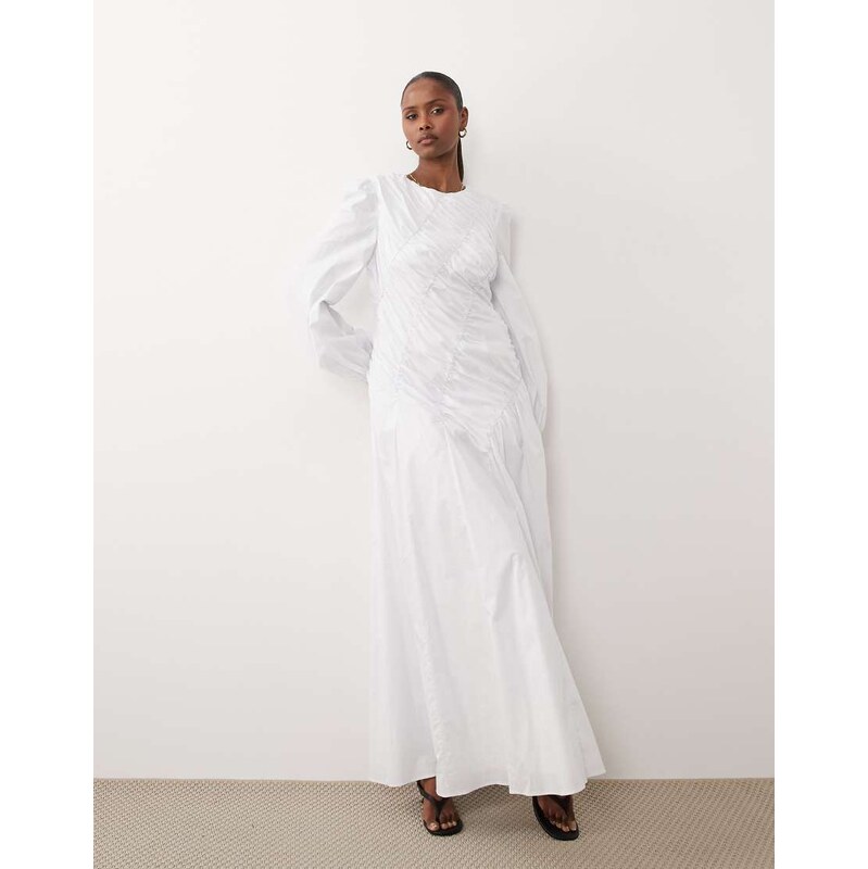 Daska asymmetric ruched balloon sleeve maxi dress in white 114853738
