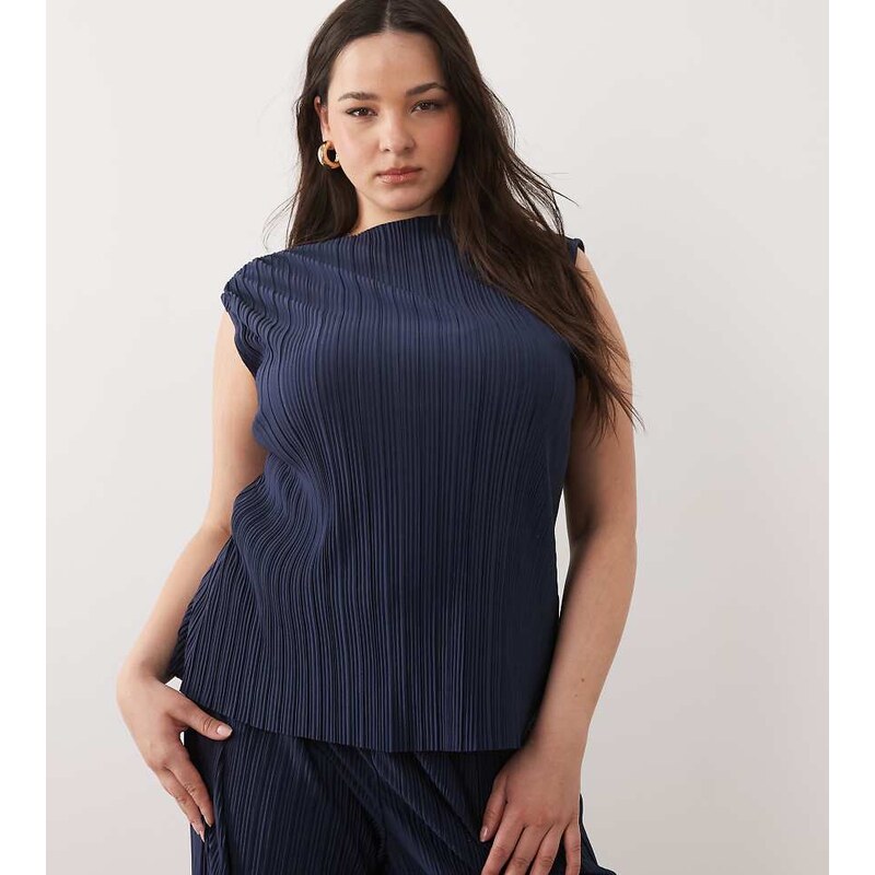 Vila Curve plisse sleeveless top co-ord in navy