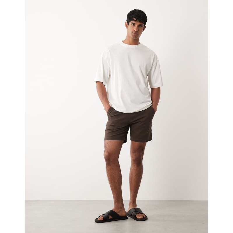 ASOS DESIGN slim fit chino shorts in mid length in brown