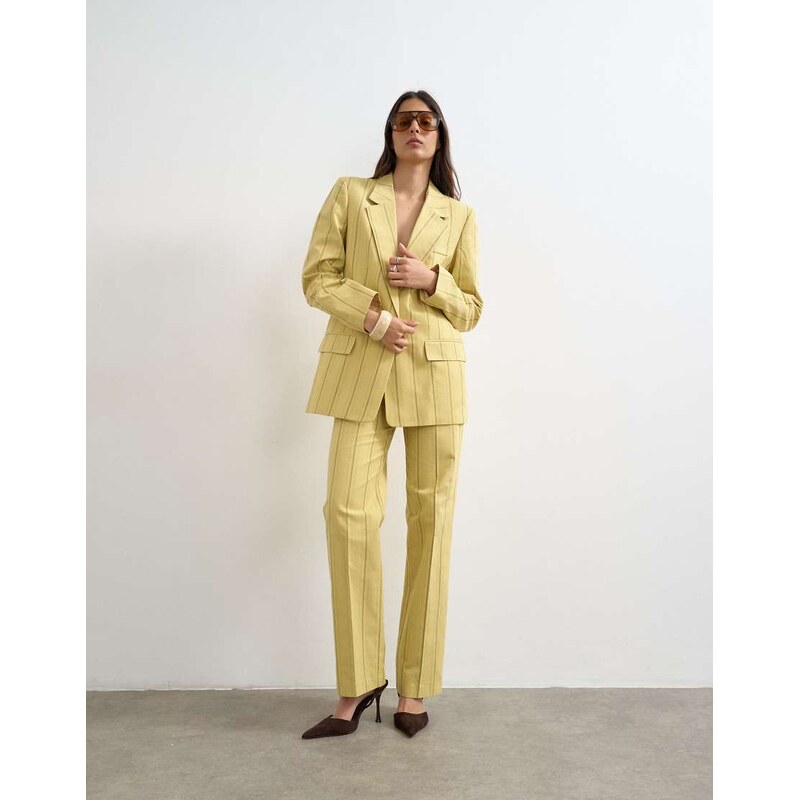 Topshop co ord occasion stripe clean front trouser in yellow