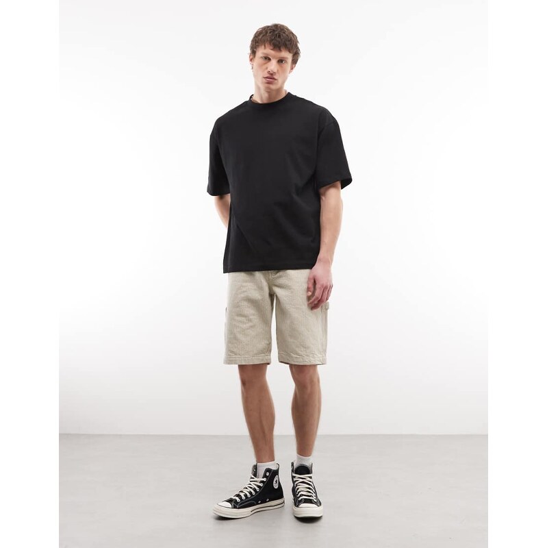 Dickies 11 inch hickory striped carpenter shorts in off white