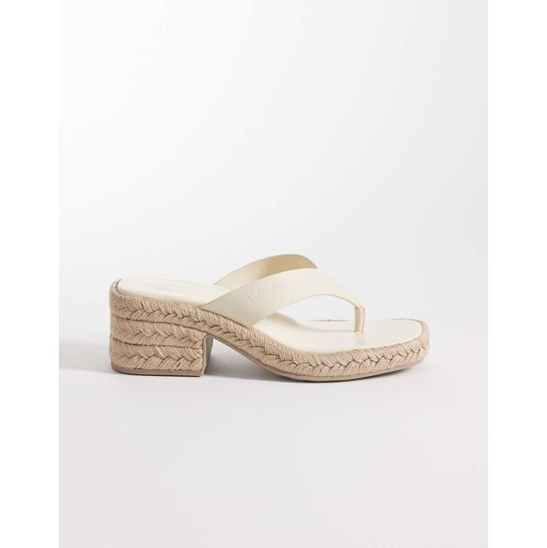 Calvin Klein block heel espadrille thong sandal in beige-Neutral 114853690