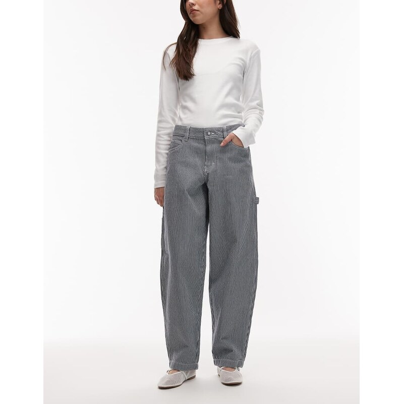 Dickies hickory striped loose straight carpenter trousers in blue 114853707