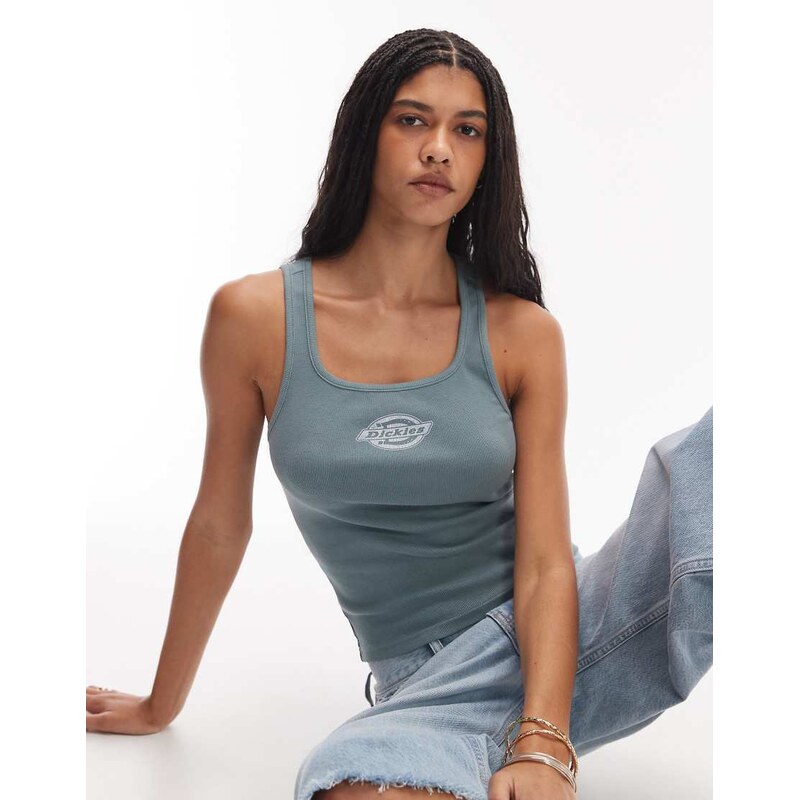 Dickies Plainville square neck logo vest in blue 114853708