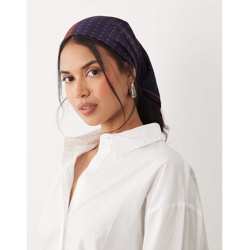 ASOS DESIGN medium headscarf in navy and red polka dot print-Multi 114853715