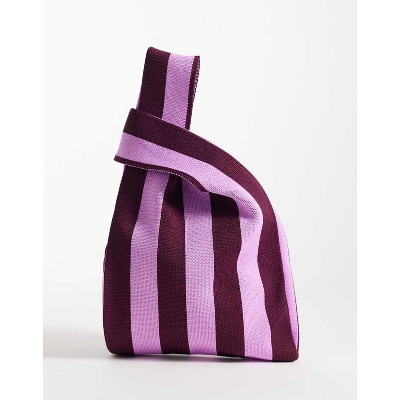 ASOS DESIGN loop through clutch bag in pink and burg stripe