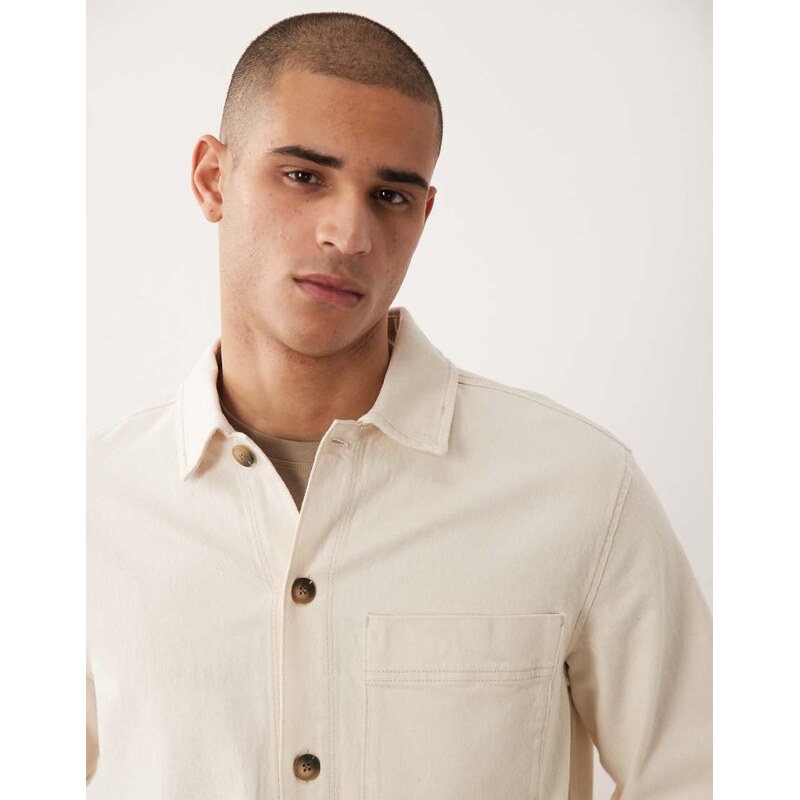 Selected overshirt jacket in ecru-White