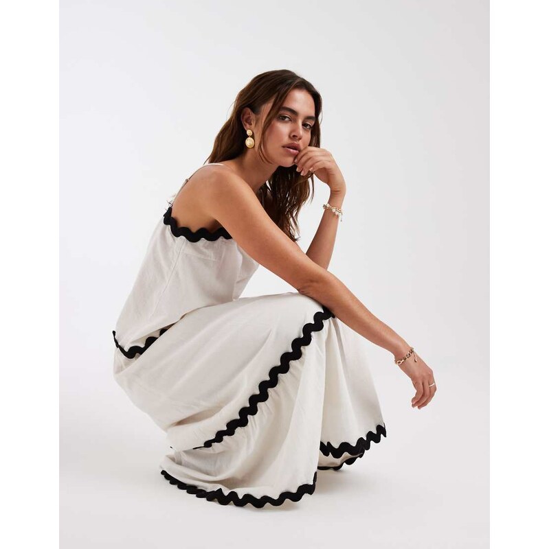 Vero Moda cami top co-ord with contrast scallop trim in cream-White 115522288