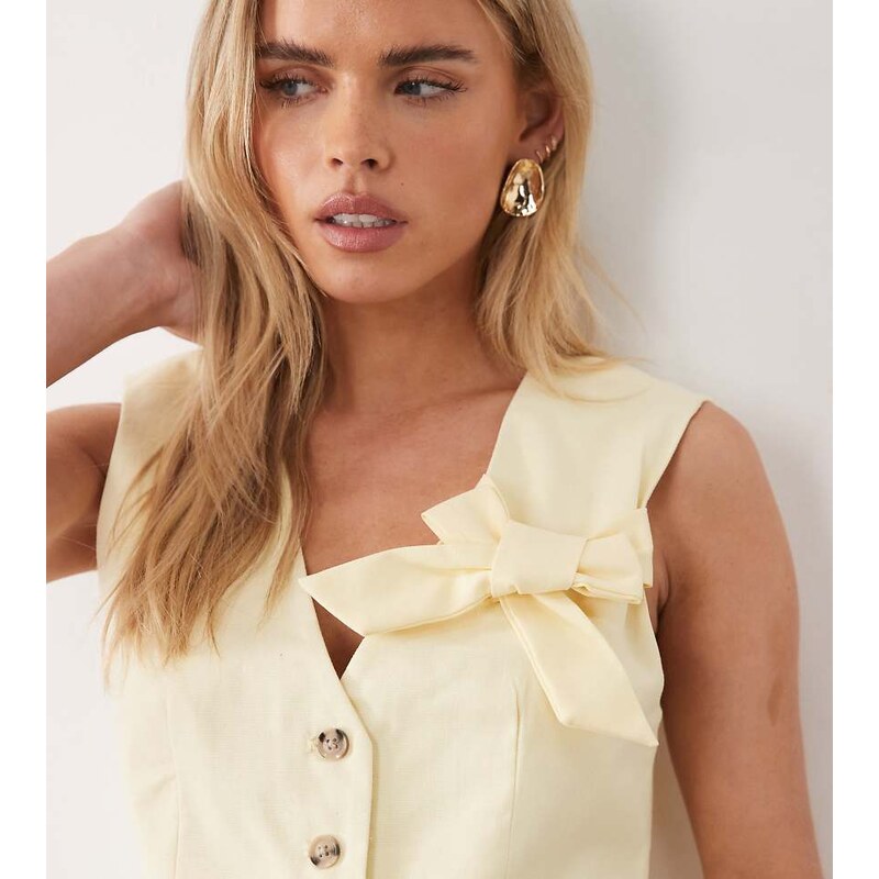 Vila Petite linen touch bow detail tailored waistcoat co-ord in pastel 114853752