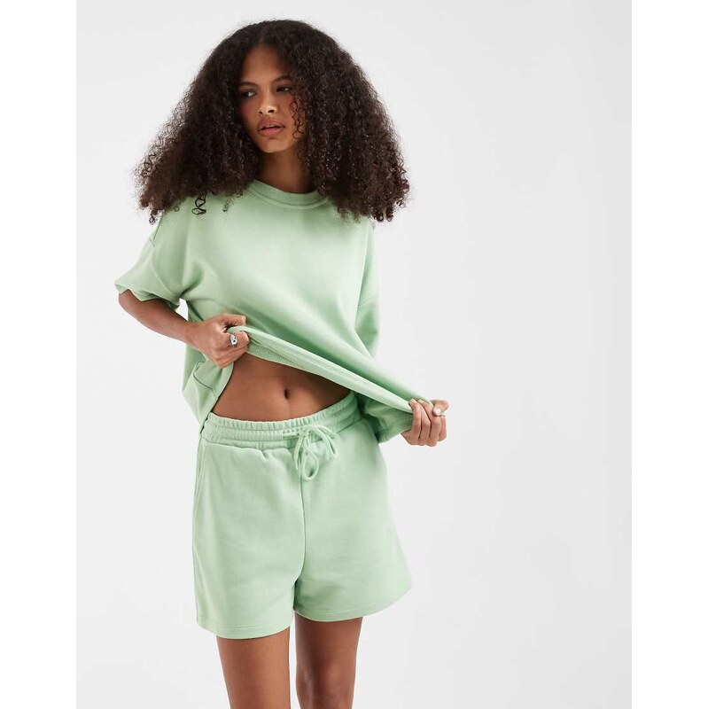 Pieces high waist sweat shorts co-ord in apple green