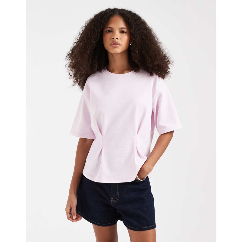 Pieces cinched waist t-shirt in light pink 107530845