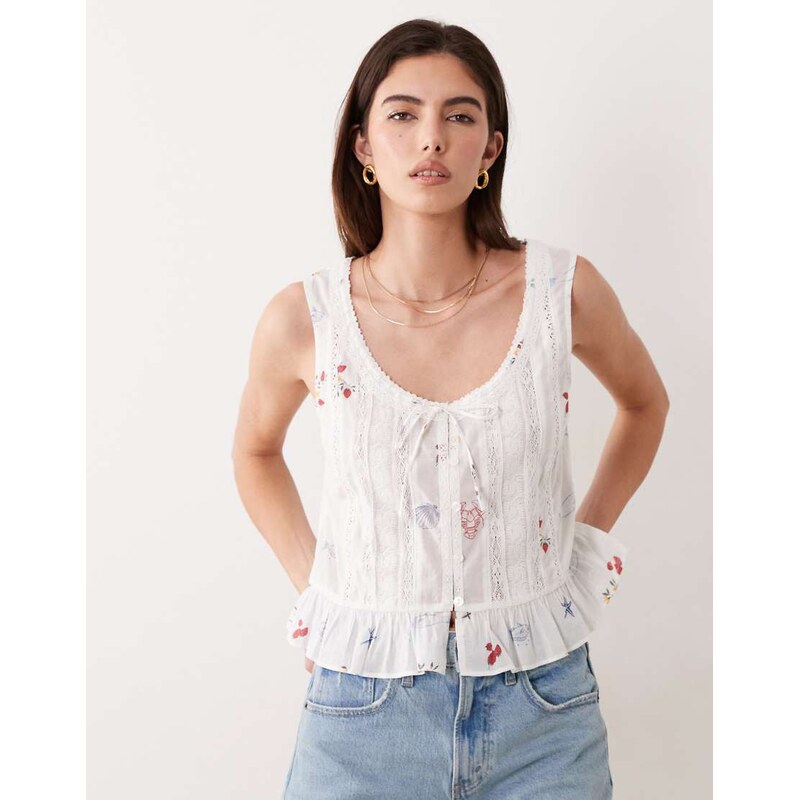 Abercrombie & Fitch ruffle boho summer print sleeveless top in