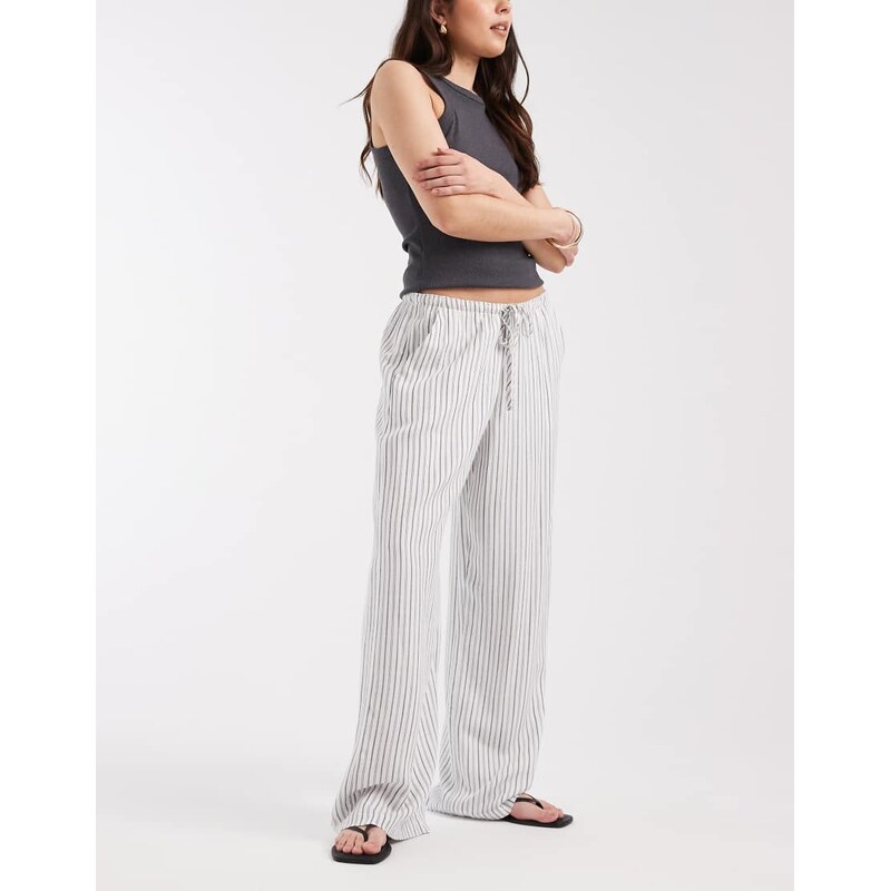 Hollister pull on straight leg trousers in white stripe