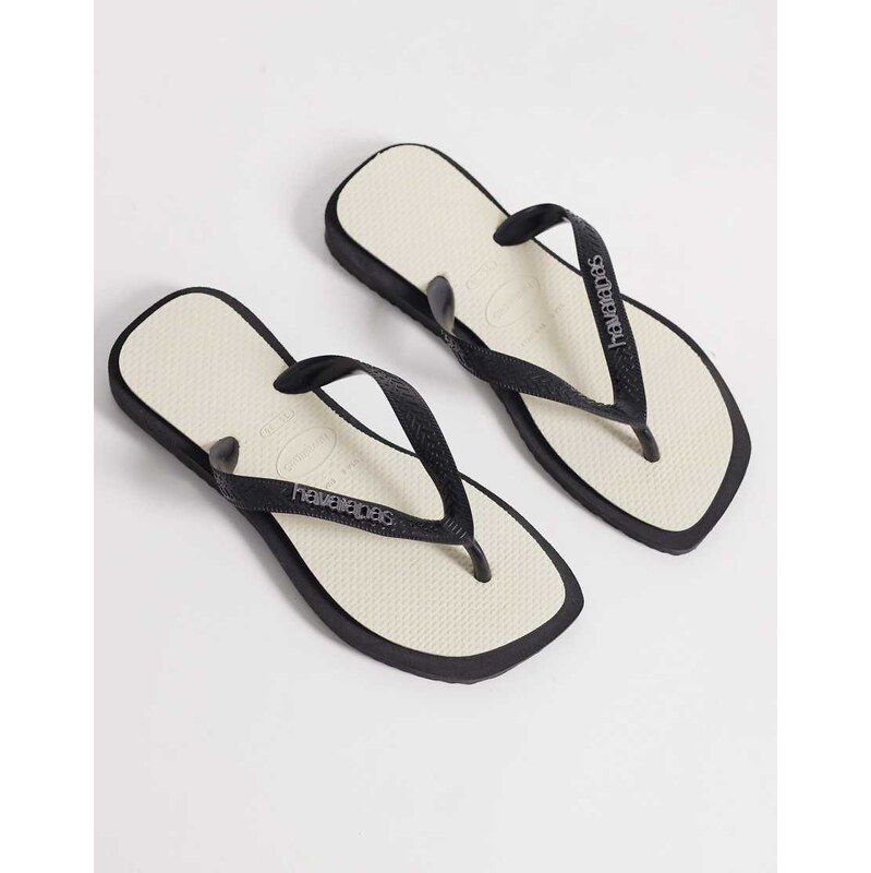 Havaianas square toe flip flops in black and white 114853784