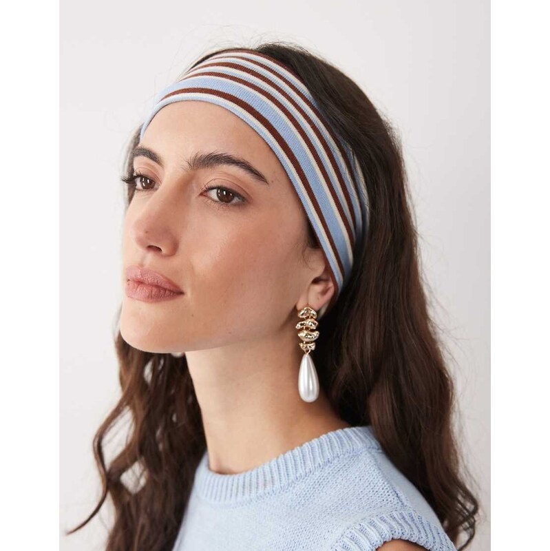 ASOS DESIGN striped jersey headband in blue and brown-Multi 114853807