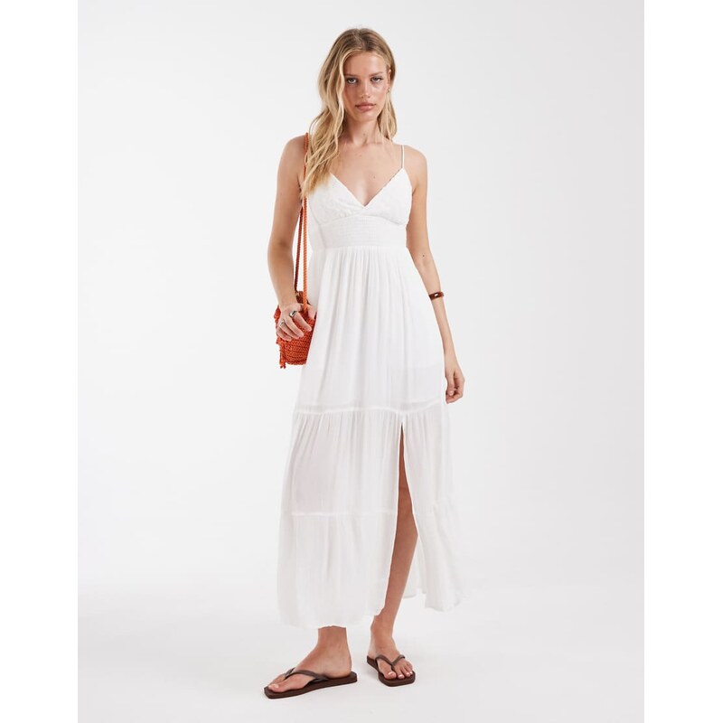 Hollister embroidered strappy tiered maxi dress in white 114856461