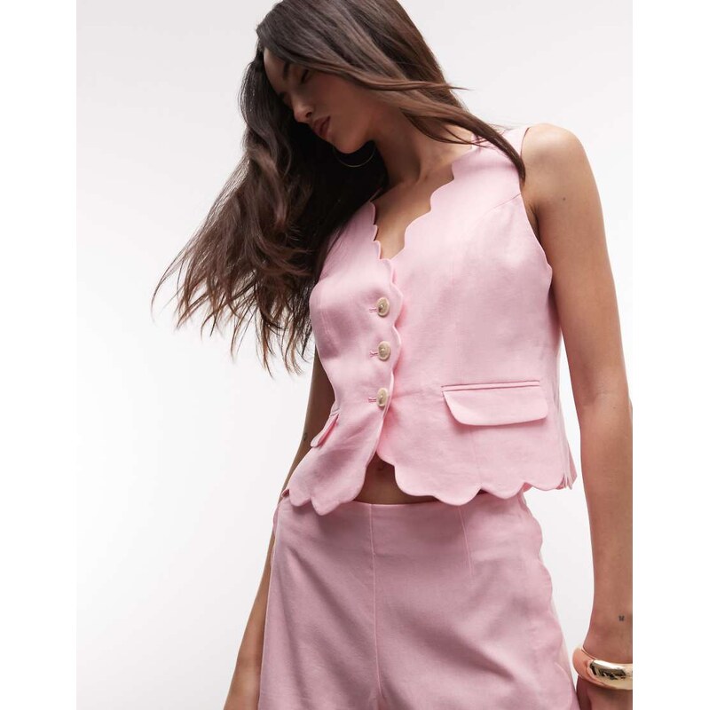 River Island scallop linen waistcoat co-ord in pink